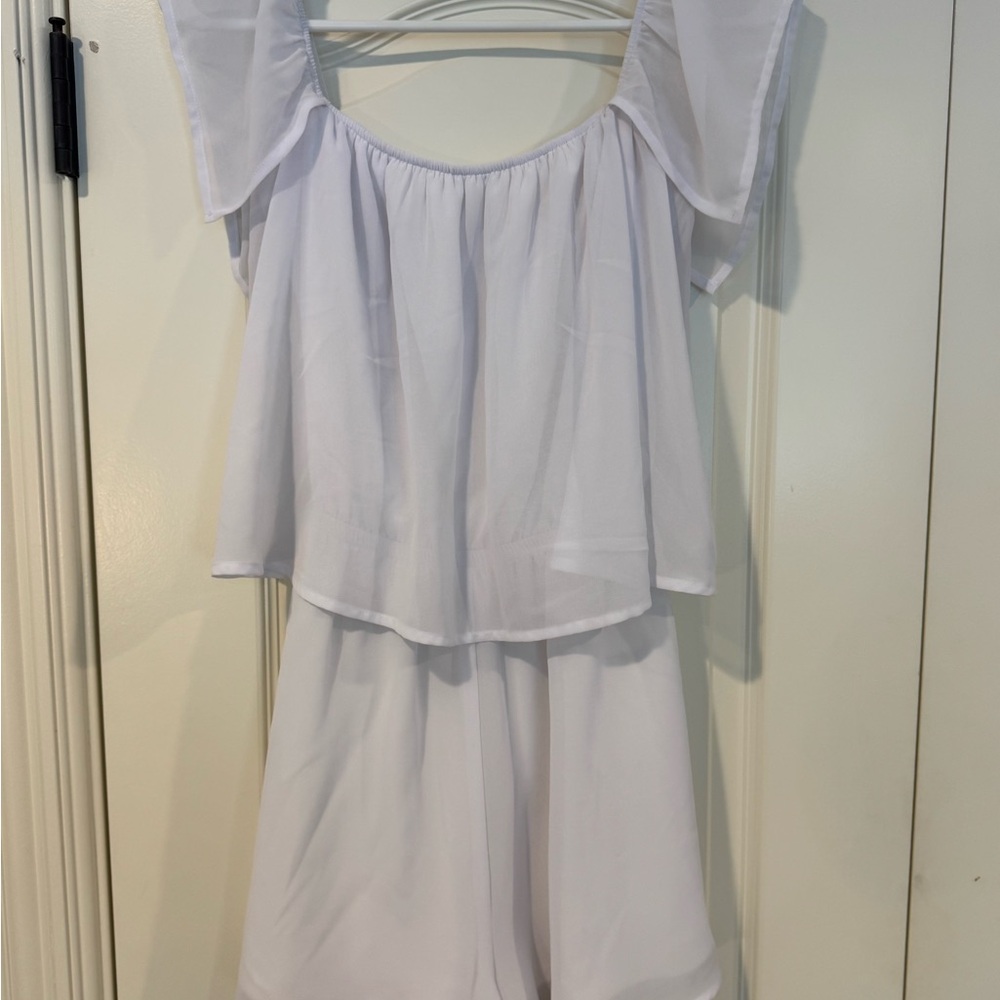 Show Me Your MuMu White Off the Shoulder Romper with Open Back Sz S